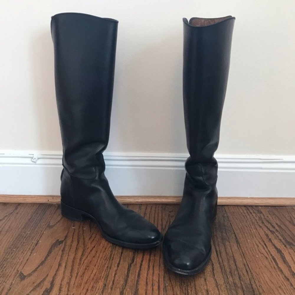 Loro Piana riding boots black leather gold zipper